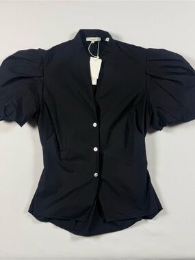 Vince Black Puff-Sleeve Button Down Shirt